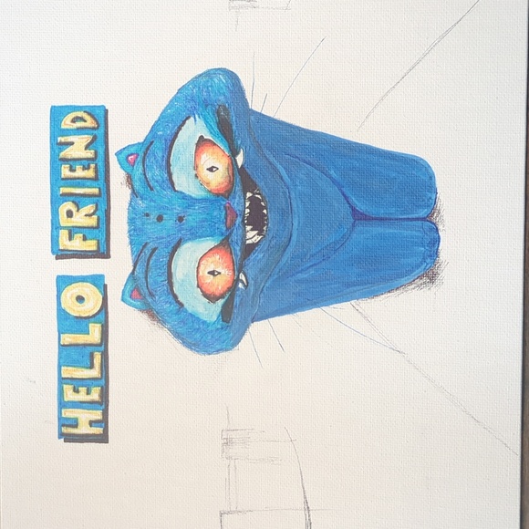 Kpop Demon Hunters Inspired 8"X10" Blue Cat Art Canvas: "Hello Friend!" - Picture 2 of 9